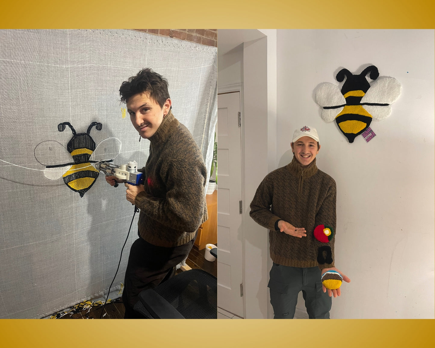 Un client satisfait de son tapis réalisé lors d'une initiation Tufting sur Toulouse à mon atelier.