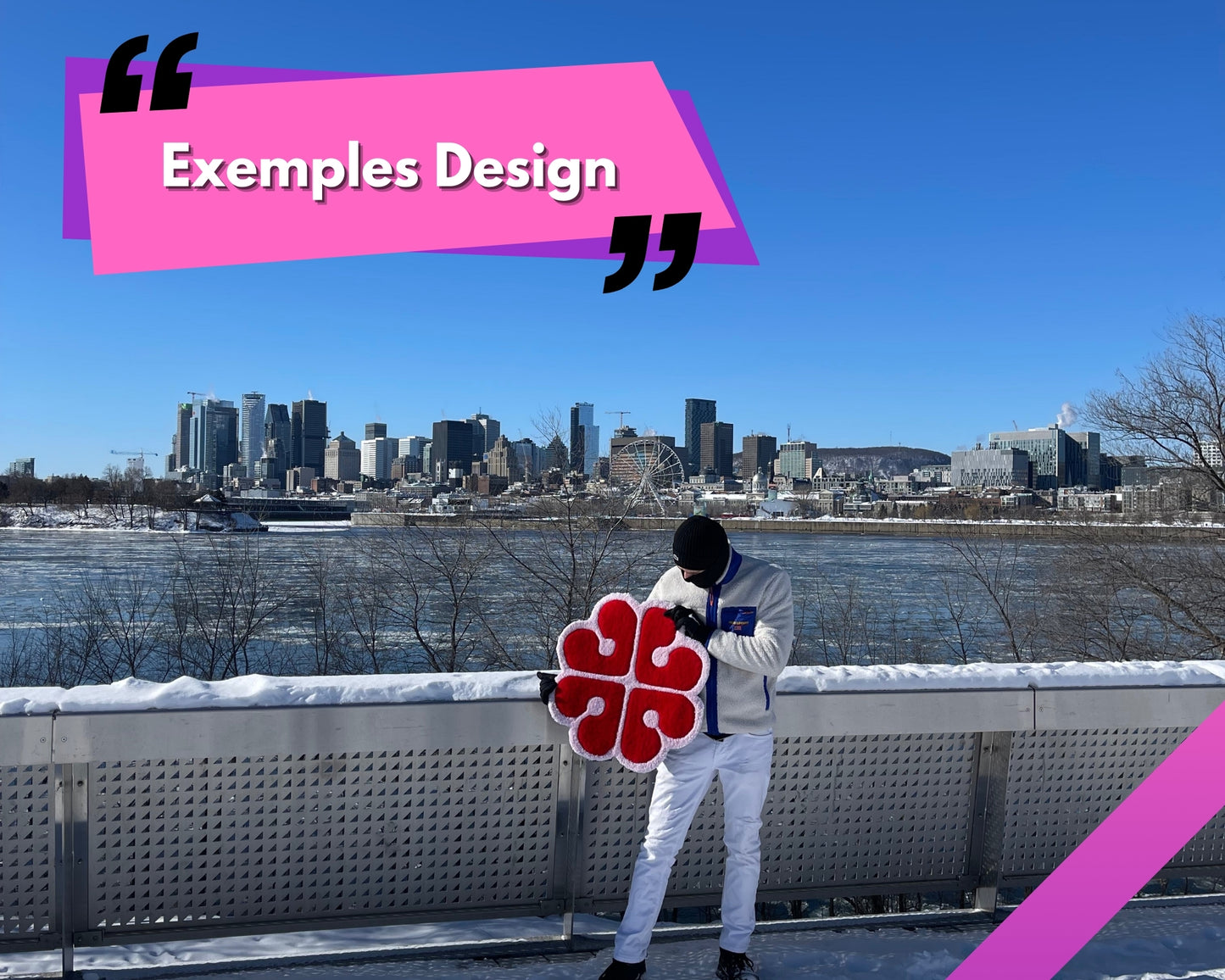 Tapis sur mesure qui représente le logo de Montréal. Création décorative tufté à la main par Mood Creations.