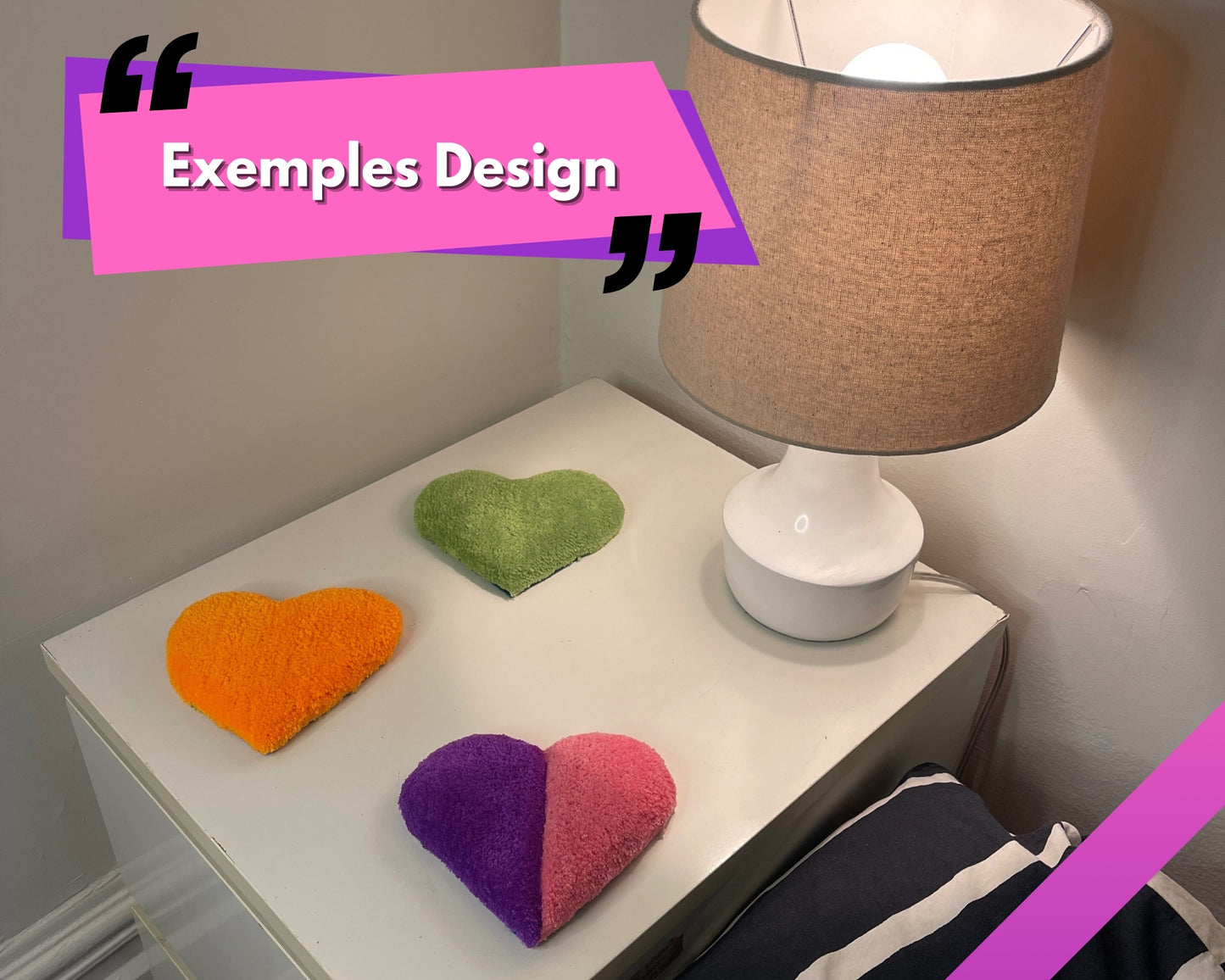 Petit cœur tufté à la main jolie petit tapis de chevet unique