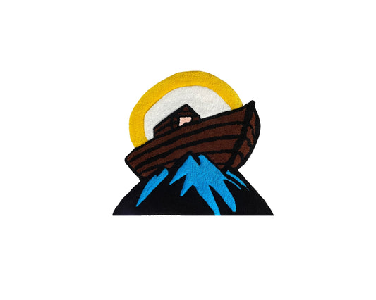 Tapis mural représentant l’Arche de Noé au sommet d’une montagne, tufté main.