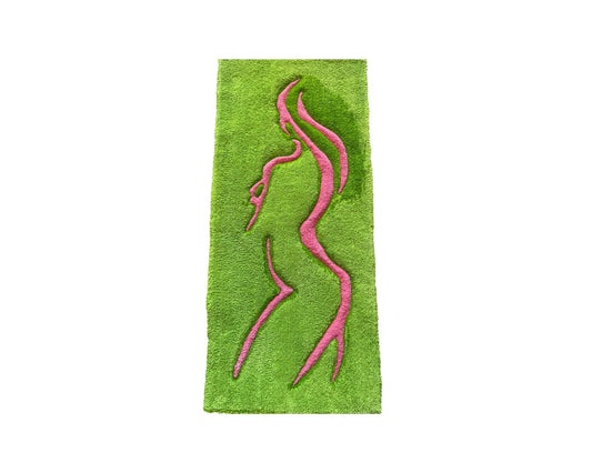 Tapis mural abstrait représentant une silhouette féminine sur fond vert, hommage à Dame Nature.