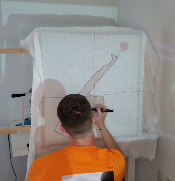 Calque sur la toile d'une une création sur mesure tufting unique