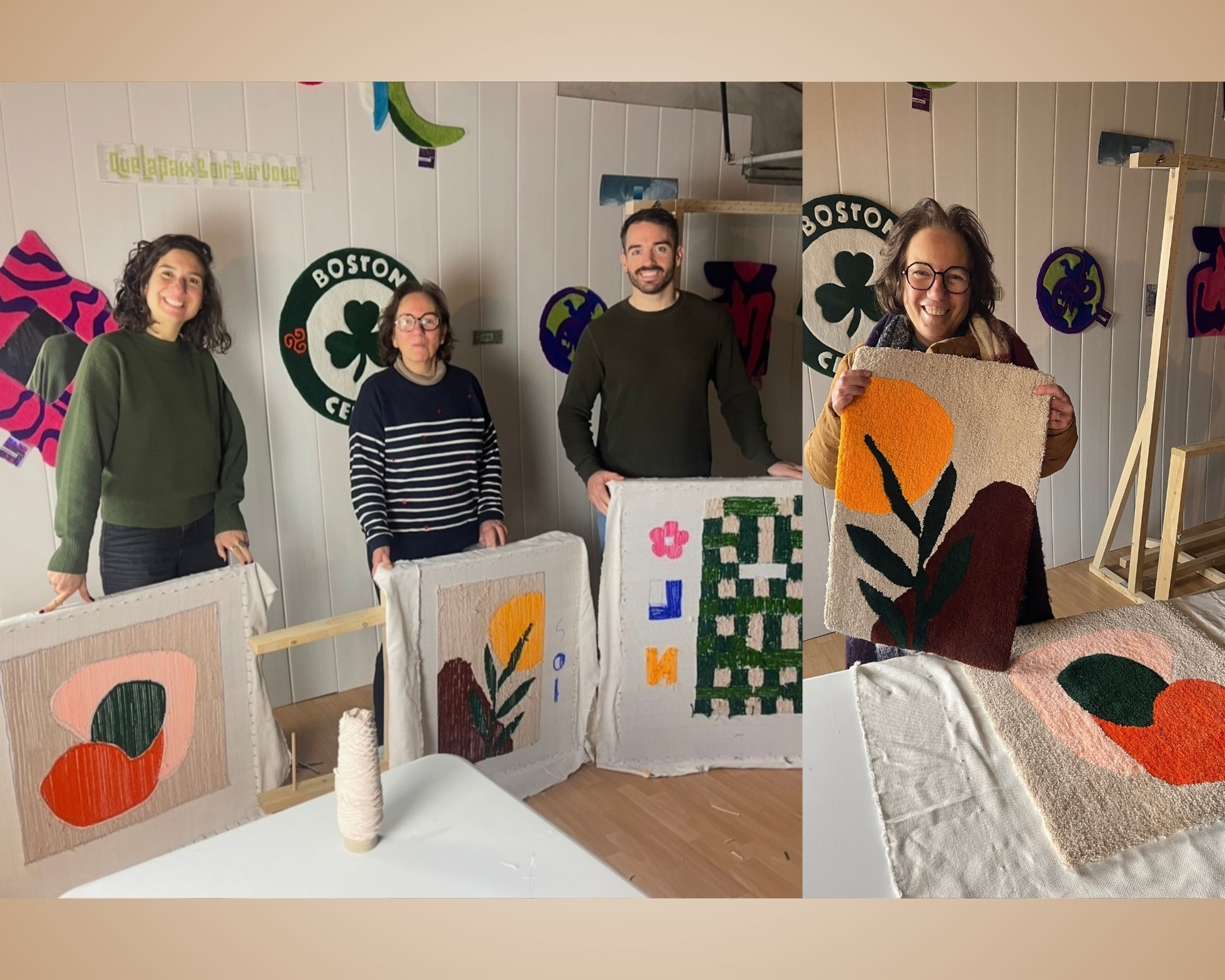 Une famille venu faire une initiation Tufting à mon atelier basé à Toulouse. 